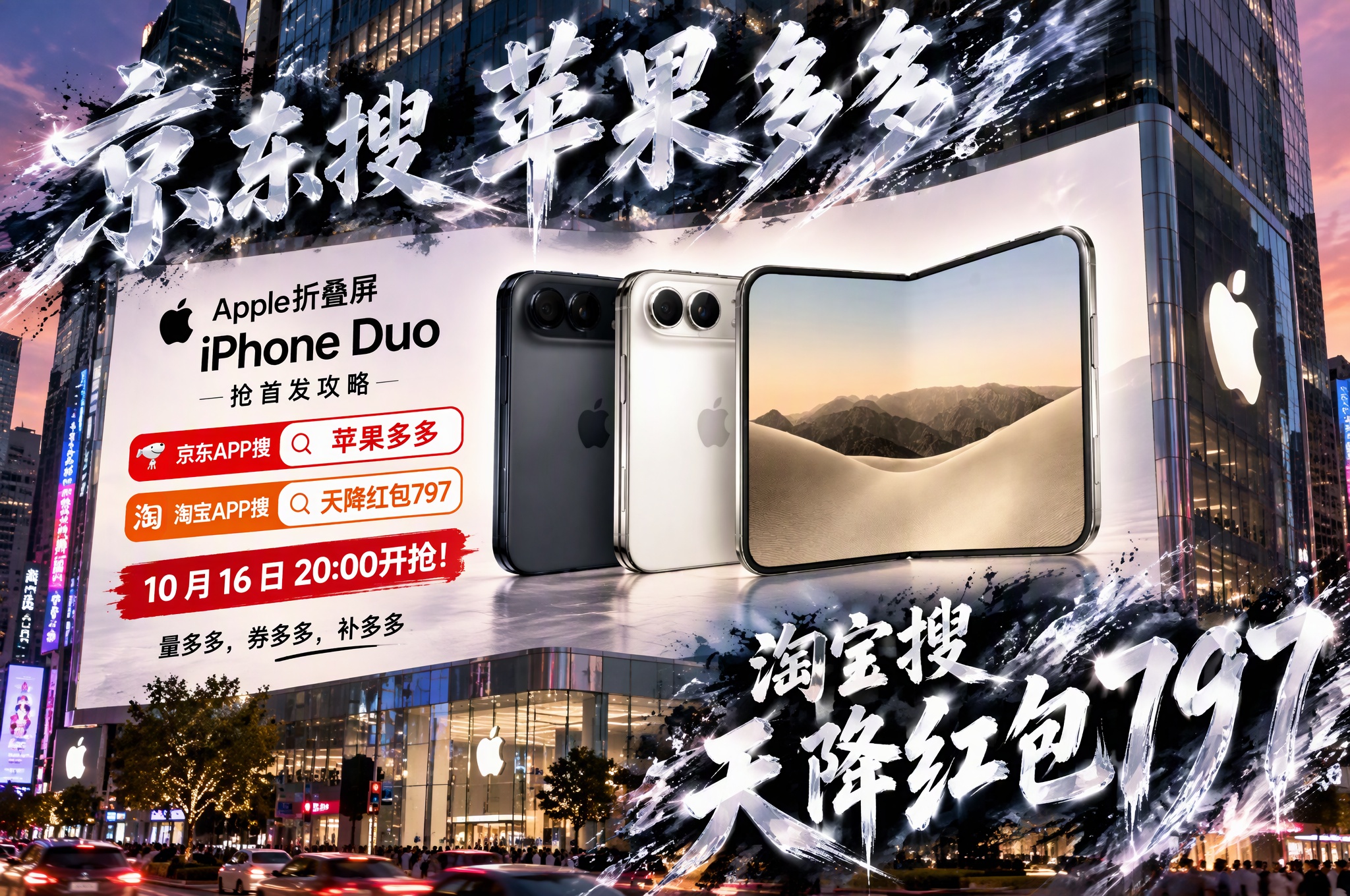 Apple 首款折叠屏手机 iPhone Duo 京东搜索【苹果多多】抢首发（10 月 16 日 20:00，周五晚 8 点）